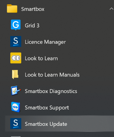 Smartbox Update in the Windows Start menu