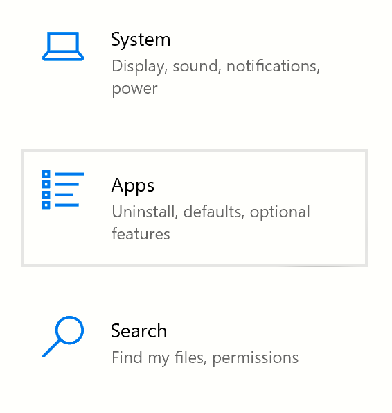 The Apps option in Windows Settings