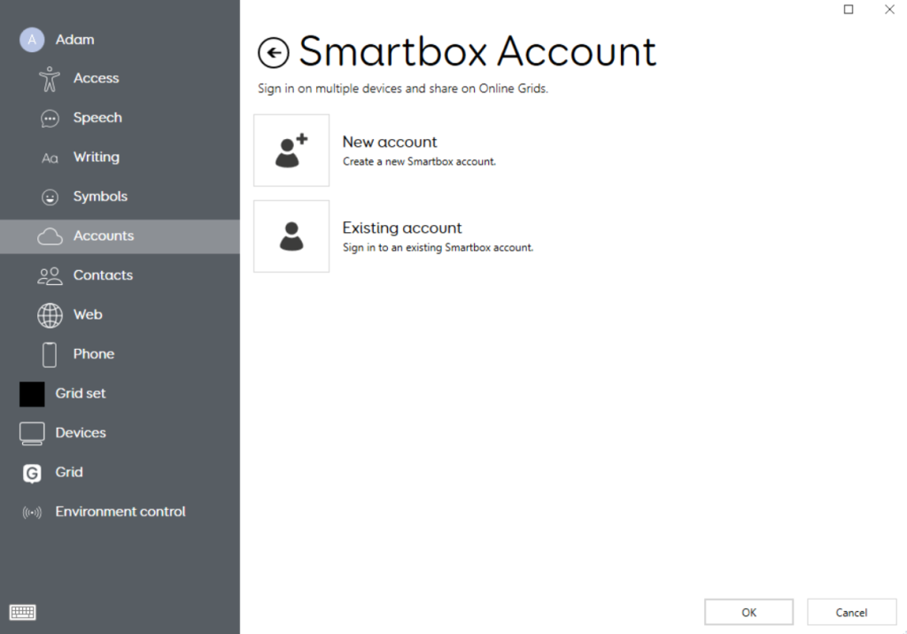 The Smartbox account settings