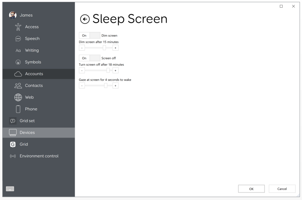 The Sleep Screen settings window