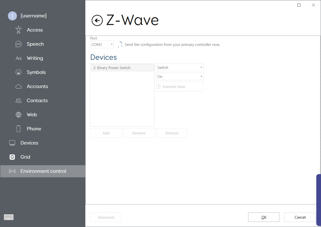 Grid's Z-wave settings checking for a received configuration