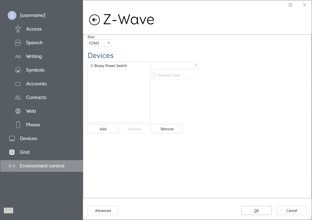 Grid's Z-wave settings with a single device connected