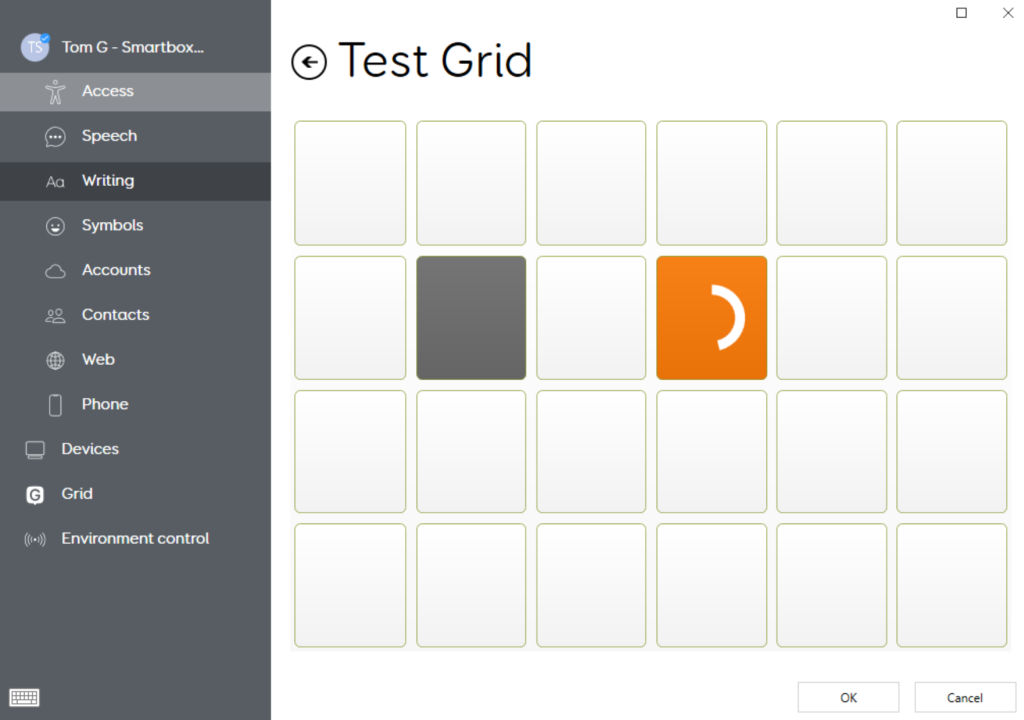 The test grid showing the dwell option for switch joysticks.
