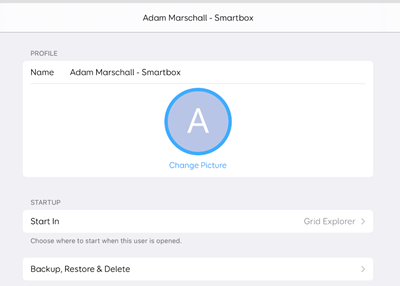 The user settings area of Grid for iPad